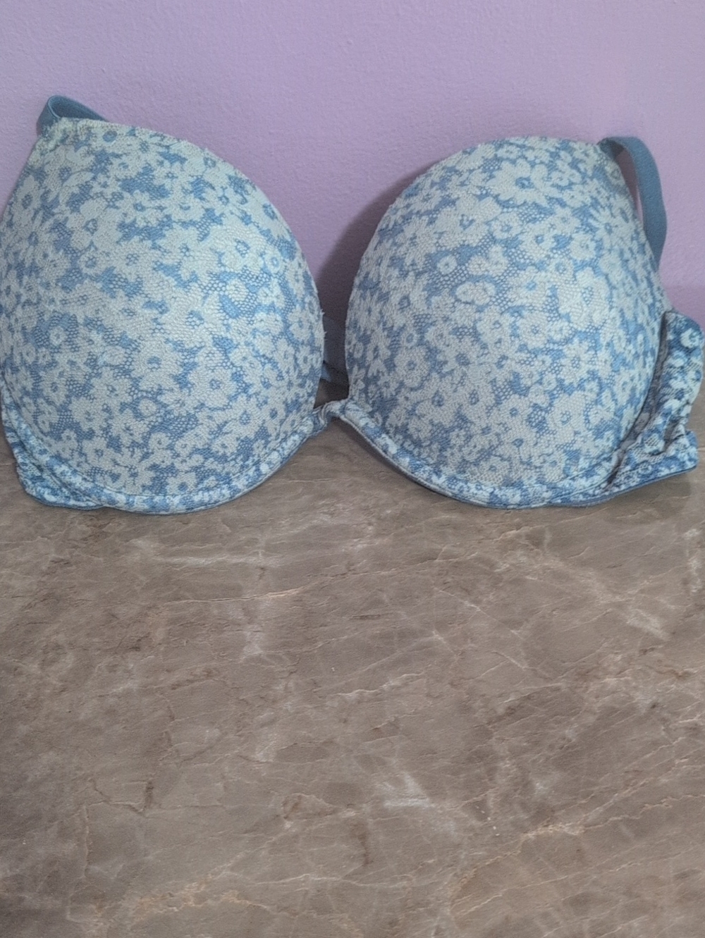 PINK Victoria's Secret Light Blue Floral Lace Push-Up Bra